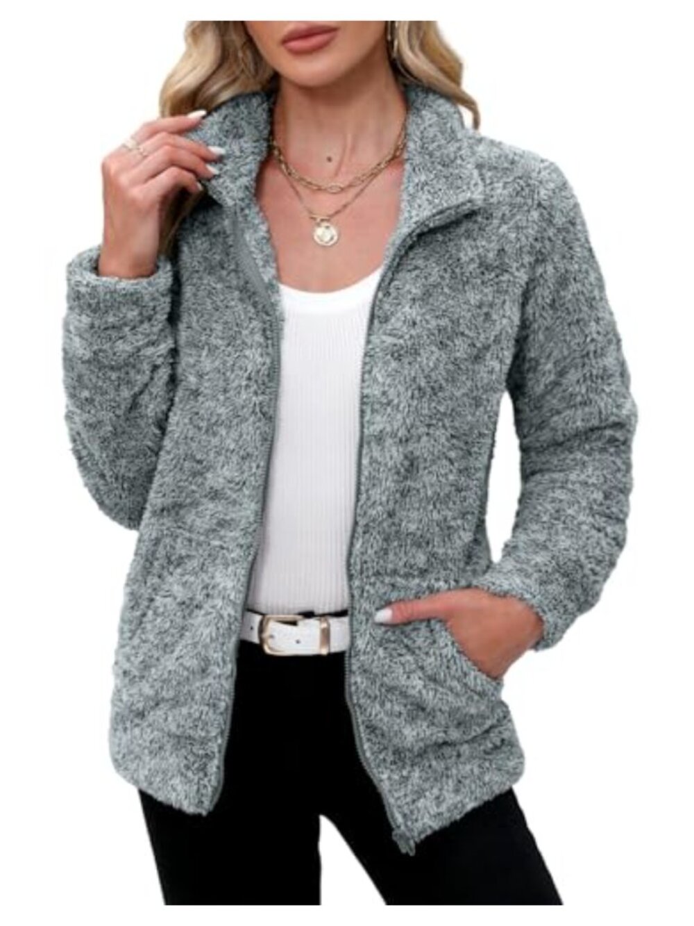 Women's Fleece Full Zip Fuzzy Sherpa Jacket Warm Soft Coat